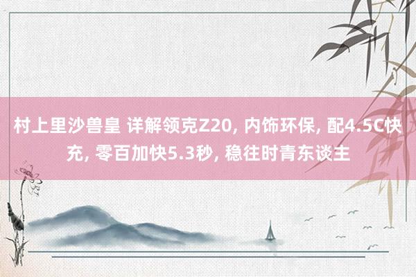 村上里沙兽皇 详解领克Z20， 内饰环保， 配4.5C快充， 零百加快5.3秒， 稳往时青东谈主
