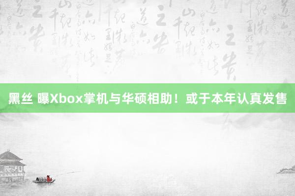 黑丝 曝Xbox掌机与华硕相助！或于本年认真发售