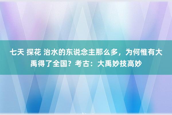 七天 探花 治水的东说念主那么多，为何惟有大禹得了全国？考古：大禹妙技高妙