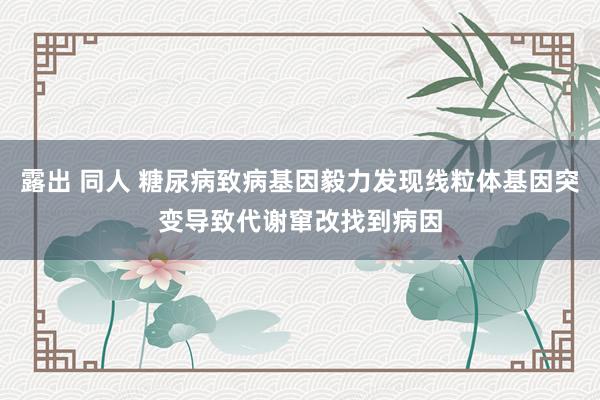 露出 同人 糖尿病致病基因毅力发现线粒体基因突变导致代谢窜改找到病因